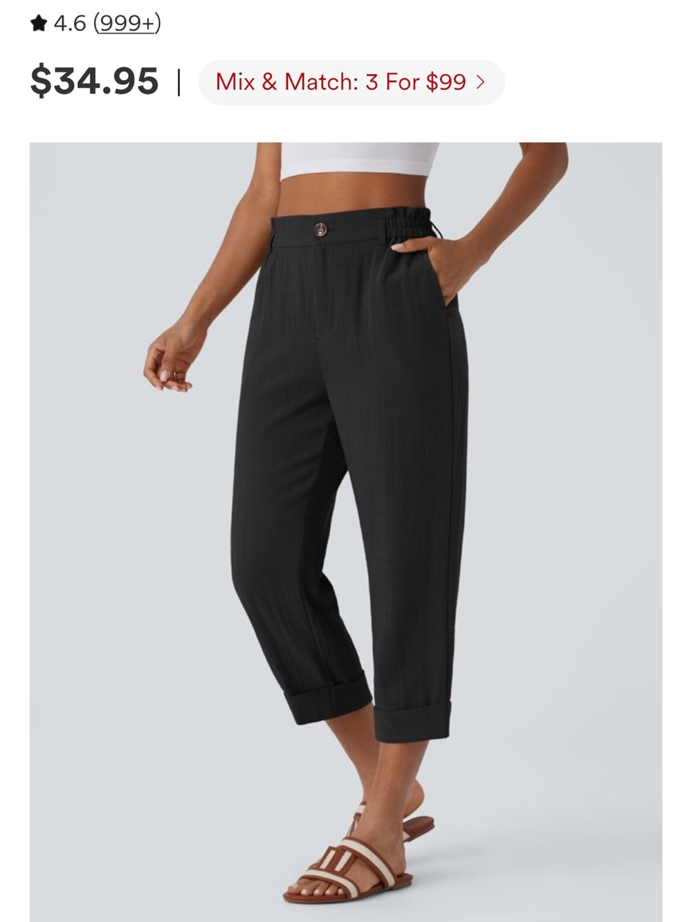 HALARA Black Cropped Relaxed Capris with Elastic Waist